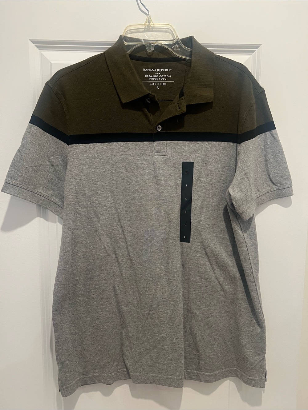 Banana Republic Grey and Olive Colorblock Polo